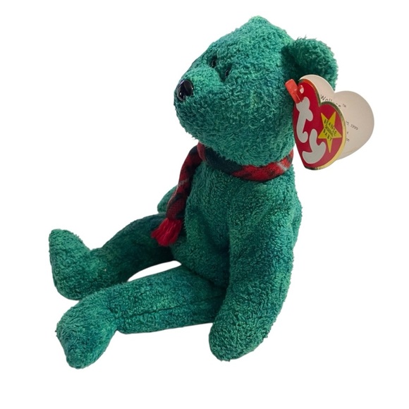 Ty Wallace Beanie Baby 1999 – Green Bear with Plaid Scarf – Collectible Plush - Picture 2 of 12